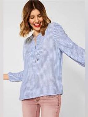 Roots Linen Blue and White Striped Lace-Up Tunic